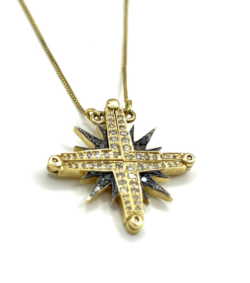 14K Gold & Black Diamond Star Of Bethlehem Opening Magnetic Necklace